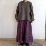 リネン　ロングワイドパンツ　ライトパープル