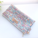 LIBERTY　リバティ　Jenny's Ribbons/ ジェニーズリボンズ　J12A（ピンク・ブルー系）　中布・内ポケット・縦３列カードポケット付きポーチ　★通帳ポーチに♪