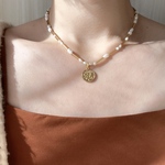 【選べる星座のコインネックレス】淡水パールネックレス　ビーズネックレス　ゴールドネックレス　韓国アクセサリー　アジャスター付き　オーダー　双子座　獅子座　乙女座　山羊座　牡牛座