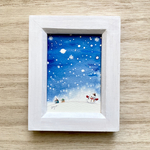 ❄️透明水彩画「雪空」北欧イラストミニ額 クリスマス クリスマスプレゼント 雪だるま プチギフトクリスマスギフト ❄️