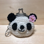 あみぐるみがま口♪パンダちゃん(ピンクのお花･口金約7cm)