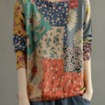 長袖コットンニットTシャツ  レディース　シンプルなデザイン 