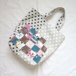毎日のトートバッグ☆ドット柄にパッチワークポケット0221・サブバッグ・エコバッグ