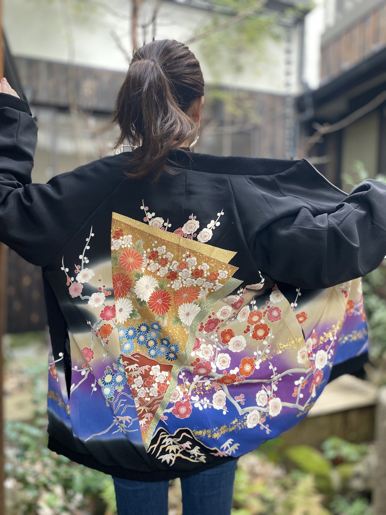 青と紫が鮮やかなスカジャン 着物リメイク - みしろ屋 | minne