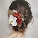 《再販》胡蝶蘭 ヘッドパーツ 髪飾り ヘアアクセサリー 和装 ブライダル 前撮り 白 かすみ草 赤 レッド ゴールド 成人式
