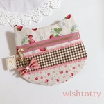 《選べるチャーム》 ねこさんのポーチ まんまるお顔がキュートなネコポーチ 猫好きさんへのプレゼントにも○ ブルー×グレー系の淡いお花柄 上品 可愛い