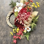 No.wreath-15409★迎春しめ縄リース(お正月リース)   21-(4)   大輪菊&オーキッド&フラワープレート　55x33cm・アートフラワー/造花リース/大型リース/壁掛け