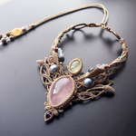 rosequartz × prehenite / bohemian necklace   #マクラメネックレス＃