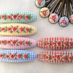 刺繍バレッタ　チェックローズＳ