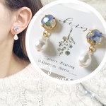 mini blue : Baroque Pearl イヤリング   ドライフラワー  レジン  揺れる  小ぶり