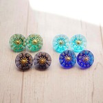 350→200円 24個 クリアボタン 13ｍｍ 4色6個ずつ レトロ 裏穴 足つき 透明 透ける アンティーク