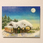 アクリル画　原画　雪の小屋　クリスマス