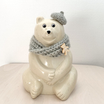 しろくま貯金箱　冬のお出掛けセット　＊ブルーグレーのベレー帽&くまフラー〔シルエットタイプ〕＊