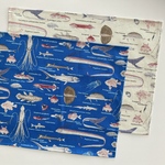 深海魚★給食用ナフキン〈水色・生成り〉