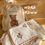 新価格❣️🧸名前入り巾着付き🌼　出産祝い　ふわふわブランケット&ミニタオル　名前入り巾着　おむつポーチ　女の子　男の子　クマ　ホワイト🧸