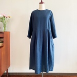 濃紺リネンのAラインワンピース　Mサイズ