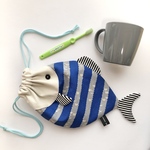 お魚コップ袋　blue×gray 