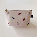 【手刺繍】ナスの刺繍のファスナーポーチ【20cmファスナー使用】マチ付き