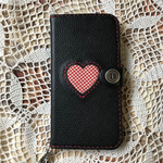本革スマホケース♡ハート 手帳型 スマホカバー 手縫い iPhone 、 秋 ブラウン　　アメリカ USA カントリー
