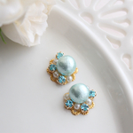 春色 アクアカラーのコットンパールのキラキラビジューピアス・イヤリング