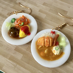 ミニチュア ハンバーグオムライス&カツカレーのランチプレート ピアス or ストラップ