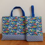 レッスンバッグ＆上履き入れ＊はたらく車と標識＊ブルー