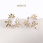 M2673  4個  高品質デザインピアス フラワー ジルコニア付き 17×19mm ゴールド 2 X（2ヶ）