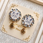 【再販】猫ちゃんのフラワーピアス💙ブルー