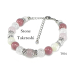 ピンクと白のキラキラ 天然石パワースト―ンブレスレット 【T016】 