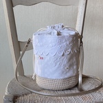 rapu...様専用＊アイボリー*アンティークリネン*刺繍*毛糸かごバッグ*クローバー*リネン*ove&eco