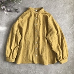 New:✳︎新色✳︎綿100%サザンクロスワッシャー::バンドカラーのベーシックワイドブラウス(からし)