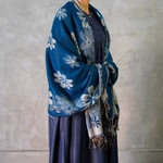 ≪花柄≫大判ストール　ブルー　ホワイト