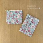 10㎝ ポーチ＆ポケットティッシュケース 2点セット【小花ブルー】