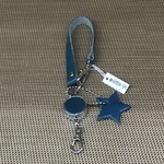 レザーキーホルダー（伸びるコードリール・ストラップ・選べるチャーム付き） #青緑本革【受注製作】