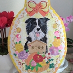 トールペイントハンドメイド☆ボーダーコリー 黄色和風絵馬リース 犬ペット絵 表札看板プレゼントに！うちの子オーダー受付ます！