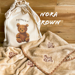 新価格❣️🧸名前入り巾着付き🌼　出産祝い　ふわふわブランケット&ミニタオル　名前入り巾着　おむつポーチ　女の子　男の子　クマ　ブラウン🧸