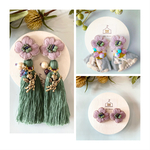 3way 薄紫の刺繍花とじゃらじゃらパーツと刺繍リボンタッセルのピアス(イヤリング)