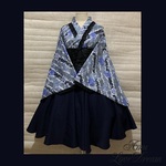 期間限定 半額♪1点物*袴風の着物ドレス 全円サーキュラースカート★ネイビー×ブルー系 紺 銀彩 花 和柄 古典 黒レース (即納品)