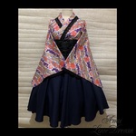 期間限定 半額♪1点物*袴風の着物ドレス 全円サーキュラースカート★赤×紫 銀彩 花 和柄 古典 黒レース 濃紺 (即納品)