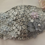 ✾不織布マスクが見えるカバーブルーマーガレット刺繍レース豪華ケミカルフラワーレース抗菌クレンゼ