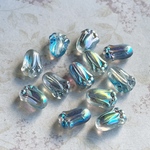 【12x8㍉ 12個】チューリップ＊metalic aurora Blue mix＊チェコビーズ＊青＊ブルー＊パステル＊オーロラ＊花＊フラワー＊AB＊蕾