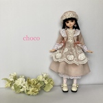 リカちゃん服　ブライス服　アンティーク風ドレス　ピーチブロッサム