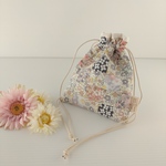 (1/1 New)Gray&White flower・大人可愛いパッチワーク巾着