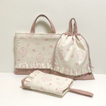 バレエ× くすみカラー(ピンク) フリル付きレッスンバッグ・体操服袋・上履き入れ　入園・入学3点セット
