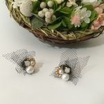 チュールとコットンパールのピアス