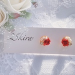 美の赤い薔薇 ビジューピアス レジンピアス ノンホールピアス