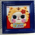 COTAの白猫ちゃん 虎の被り物☆アップリケ 小さなフレーム お正月