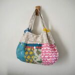 ♪北欧系　パッチワーク　クシュクシュBAG　　♪　綿麻　ホワイトドット　