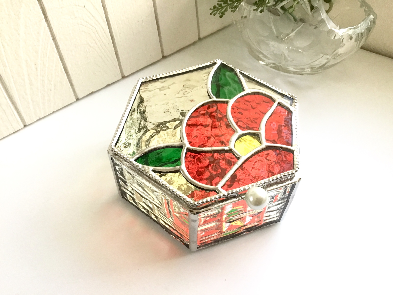 椿の小物入れ * 六角形 (和のステンドグラス) * アクセサリーケース