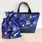 【1月販売】入園・入学セット　宇宙開発柄　レッスンバッグと巾着大　ブルー